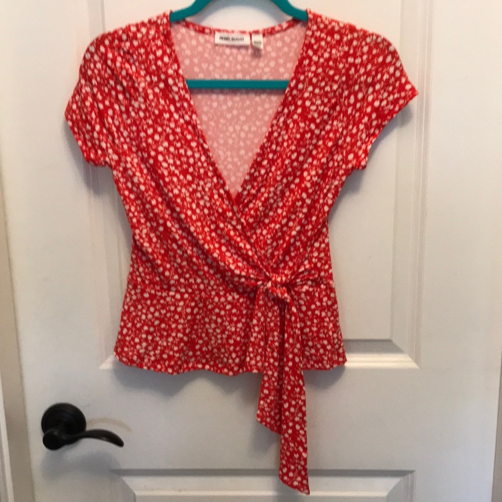 NEW Rebel Look Red and White Floral Wrap Short Sleeved Top Blouse